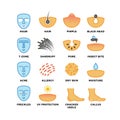 Skin types, care and cosmetic vector icons