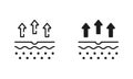 Skin Water Loss Line and Silhouette Black Icon Set. Skin Structure and Arrows Up Moisture Wicking Process Pictogram