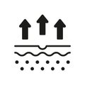 Skin Water Loss Pictogram. Moisture Evaporation of Skin Silhouette Icon. Skin Structure and Arrows Up Moisture Wicking