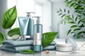 Skincare avocado lotion cream, anti aging hair care product. Face maskcotton towel. Beauty jojoba oil lotion Product boutique jar