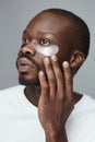 Skincare Beauty Routine. Different Under Eye Patches On Male Model. Cosmetic Mask On Face.