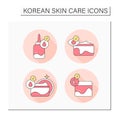 Skincare cosmetics color icons set