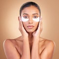 Skincare, eye patch and beauty with portrait of Indian woman for facial, spa treatment and glow. Self care, cosmetics Royalty Free Stock Photo