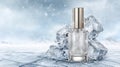 Skincare Serum Bottle Nestled in Ice, A Visual Ode to Freshness and Cold Therapy Royalty Free Stock Photo