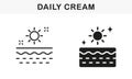 Daily Skincare.Sunscreen, Sun Block Cream Symbol Collection. Day Cream Line and Silhouette Black Icon Set. Daily Cream