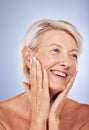 Skincare, thinking and senior face of woman with smile for natural cosmetic, wellness and dermatology treatment Royalty Free Stock Photo