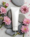 Skincare Tube with Cherry Blossom Background Royalty Free Stock Photo