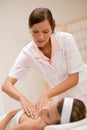 Skincare - woman cleavage massage at salon Royalty Free Stock Photo