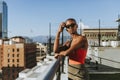 Skinhead girl at a LA rooftop