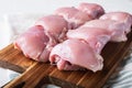 Skinless chicken thighs on white background