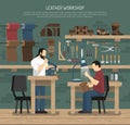 Skinners Working In Leather Workshop Royalty Free Stock Photo