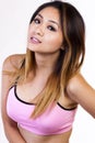 Skinny Asian American Woman Pink Exercise Top Royalty Free Stock Photo