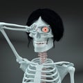 Skinny Bones skeleton with crazy eyes and colored spine