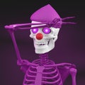 Skinny Bones skeleton with droplet hat and clown nose