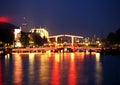 Skinny Bridge at night, Amsterdam. Royalty Free Stock Photo