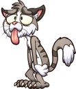 Skinny cartoon cat looking sad