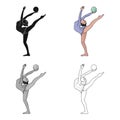 Skinny girl with ball in hand dancing sports dance. The girl is engaged in gymnastics.Olympic sports single icon in