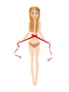 Skinny girl measuring her waist Royalty Free Stock Photo