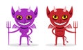 Skinny imp and fat devil, front view, vector art