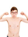 Skinny Man Muscle Flexing Royalty Free Stock Photo