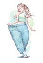 Skinny woman fit in oversize pants