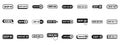 Skip ad icons set. Set of skip ad buttons for online content and videos