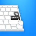 Skip advertisement web icon isolated on the blue background. Skip ad button on keaboard. Royalty Free Stock Photo