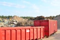 Skip for dumping renovation waste. Metal tanks and capacities for storage and transportation of garbage. Metal trash cans and