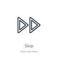 Skip icon. Thin linear skip outline icon isolated on white background from music and media collection. Line vector sign, symbol