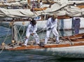 Skippers on the yacht and old sailing ship detail