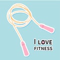 Skipping jumping rope I love fitness icon Sport background Flat design Royalty Free Stock Photo