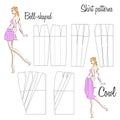 Skirt Bell and Cowl based patterns. A visual representation of styles of the skirts on the figure.