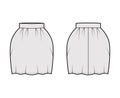 Skirt bell technical fashion illustration with pegged above-the-knee silhouette, pencil fullness, thick waistband. Flat