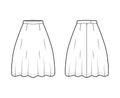 Skirt flared skater technical fashion illustration with below-the-knee silhouette, semi-circular fullness. Flat bottom Royalty Free Stock Photo