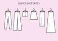 Skirt and pants icons vector set. Vector. All types of women`s skirt and pants Royalty Free Stock Photo