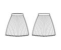 Skirt pleat technical fashion illustration with above-the-knee silhouette, circular fullness, thick waistband bottom