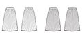 Skirt pleat technical fashion illustration with below-the-knee silhouette, circular fullness, thick waistband bottom