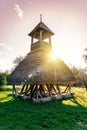 Skirted Belfry in Pankasz, Hungary the symbol of the Orseg region before sunset Royalty Free Stock Photo