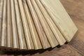 Skirting board background. Samples of Skirting board  with a pattern and wood texture for flooring and interior design. Production Royalty Free Stock Photo