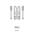 skis icon vector from arctic collection. Thin line skis outline icon vector illustration. Linear symbol for use on web and mobile