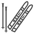 Skis and ski poles line icon, Winter sport concept, Ski equipment sign on white background, snow skiing skis and sticks