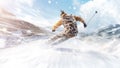 Skis. Skiing Man in action. Back view. Rapid descent at high speed. Skier skiing on a sunny day in high mountains Royalty Free Stock Photo