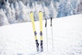 Skis on the snowy mountains Royalty Free Stock Photo