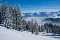 Skitouring in the Allgaeu Alps near Oberstdorf on a beautiful bluebird day in winter Royalty Free Stock Photo