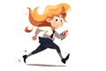 Skittish office girl running on white background, cartoon style, neural network generated art