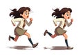 Skittish office girl running on white background, cartoon style, neural network generated art