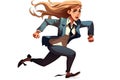 Skittish office girl running on white background, cartoon style, neural network generated art