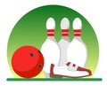 Skittles, ball and bowling shoes. Flat style illustration Royalty Free Stock Photo