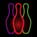 Skittles for bowling neon lights. Royalty Free Stock Photo