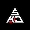 SKJ triangle letter logo design with triangle shape. SKJ triangle logo design monogram. SKJ triangle vector logo template with red Royalty Free Stock Photo